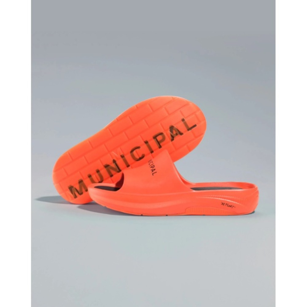 Municipal Mens Podium Slide Sandals M Float Comfort Poppy Orange Black Size 9